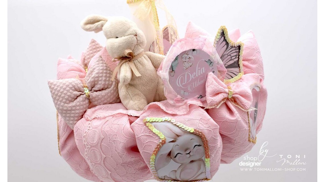 Lumanare botez roz cu iepurasi Spring Bunny 4